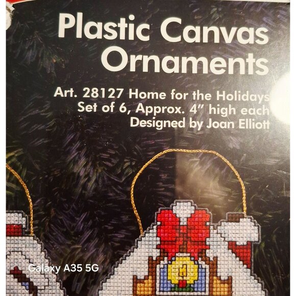 J&P Coats Plastic Canvas Ornaments Kit Home For The Holidays Set Of 6 Approx 4" - Picture 4 of 5